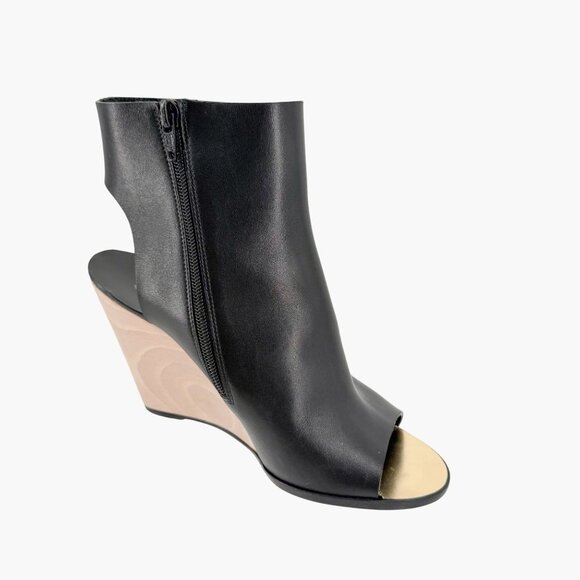 Chanel Black Leather Peep Toe CC Wedge Heel Ankle Booties Shoes Size 39 US 8–8.5 - Picture 12 of 15